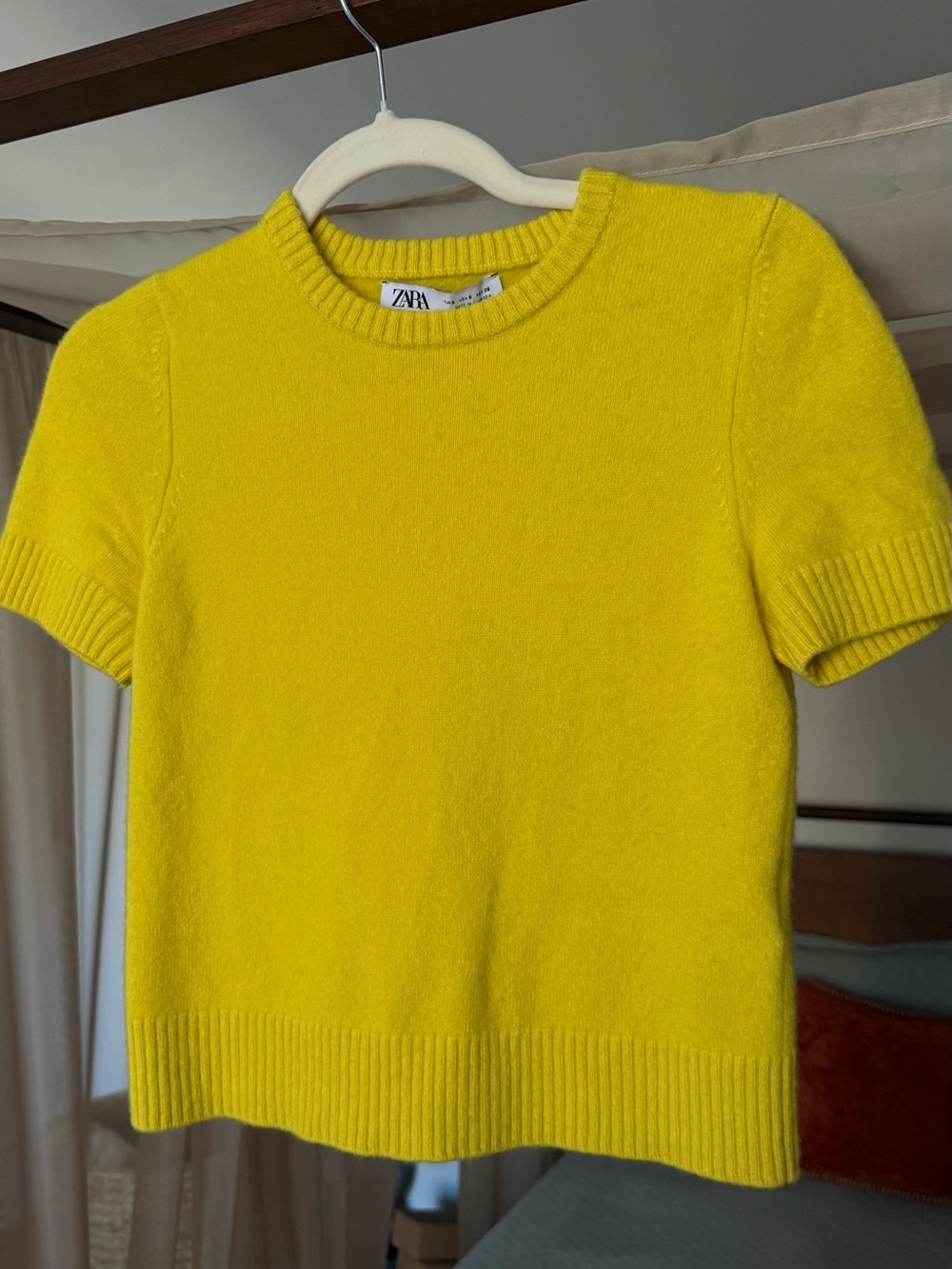 Zara Bright Yellow Short-Sleeve Crewneck Sweater